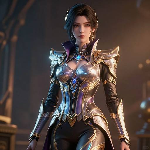 Futuristic Female Character in Ornate Suit