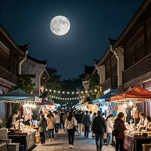 Luminous Night Market under Full Moon