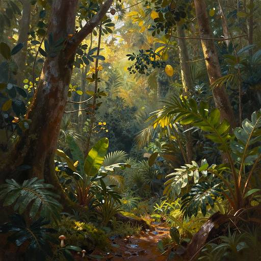 Golden Hour Tropical Rainforest Painting