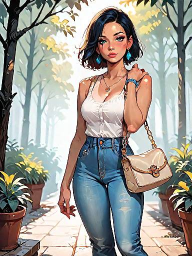 Stylish Young Woman in Casual Outfit Outdoors