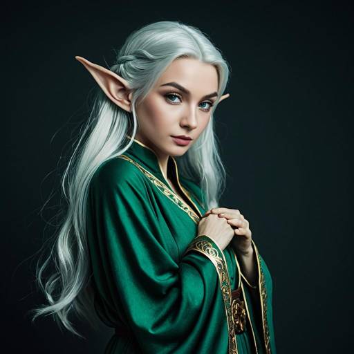 Timid Silver-Haired Elf in Emerald Robe