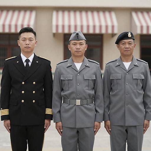 Three Military Officers by Striped Awnings