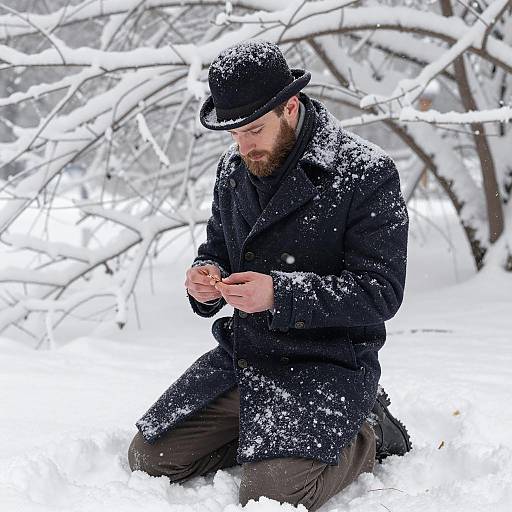 Bearded Man in Snowy Winter Scene