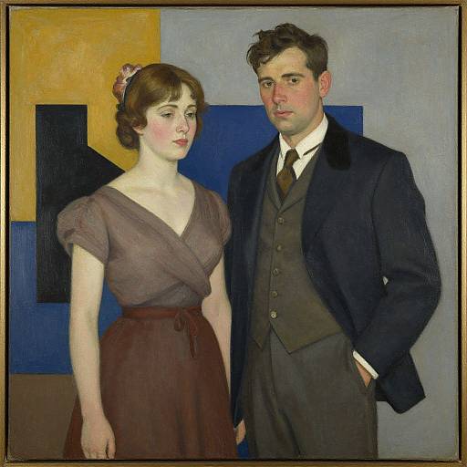 Vintage Couple with Geometric Background