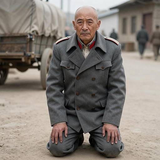 Serious Older Man in Military Coat