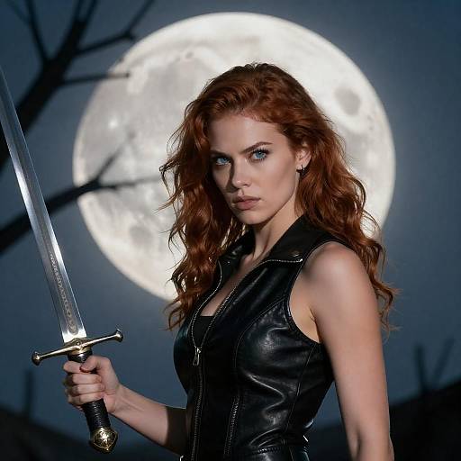 Fierce Warrior Woman Under Full Moon