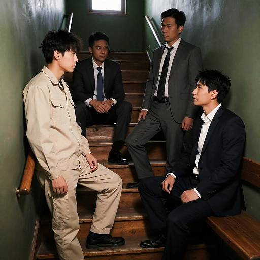 Intense Gathering in a Dim Stairwell