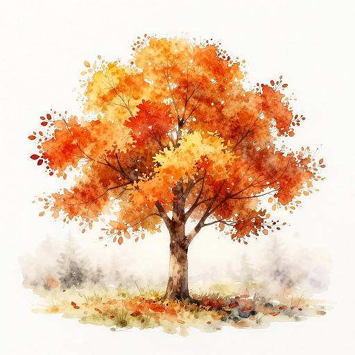 Watercolor Autumn Tree Art