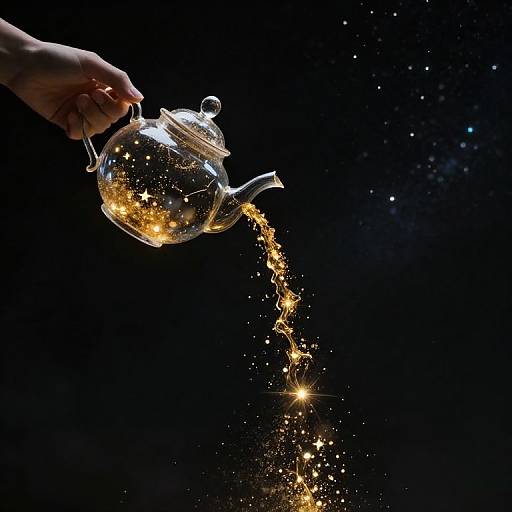 Surreal Celestial Teapot Pouring Stars