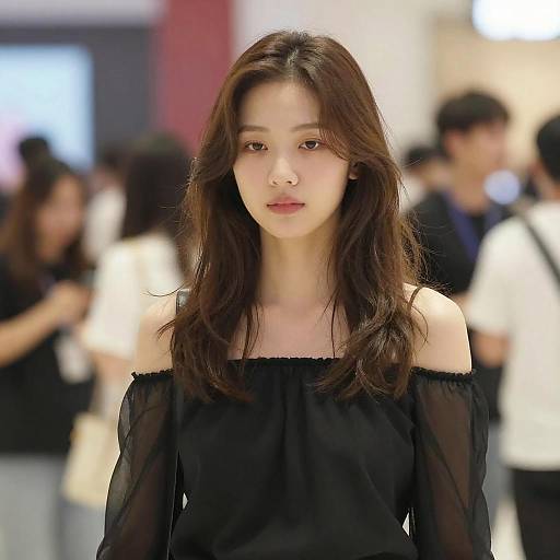 Portrait of Woman in Busy Indoor Setting