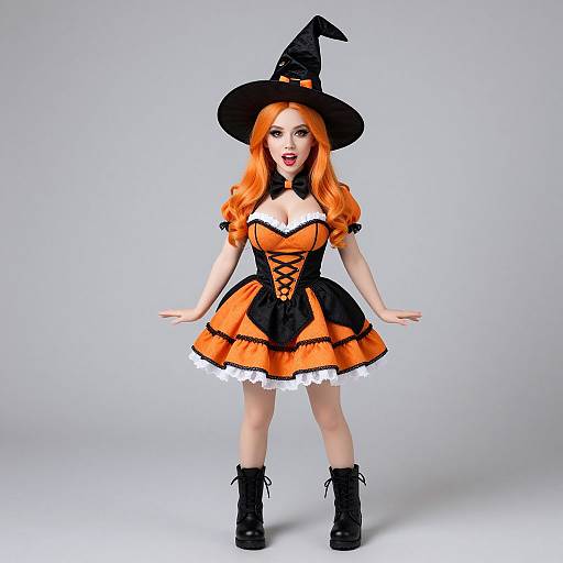 Playful Witch Doll in Orange and Black