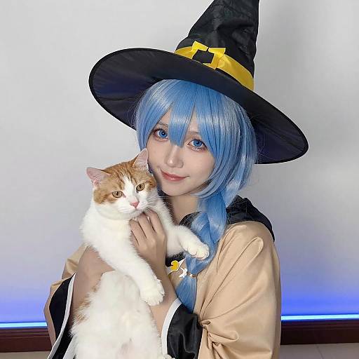 Person in Witch Hat Holding Cat