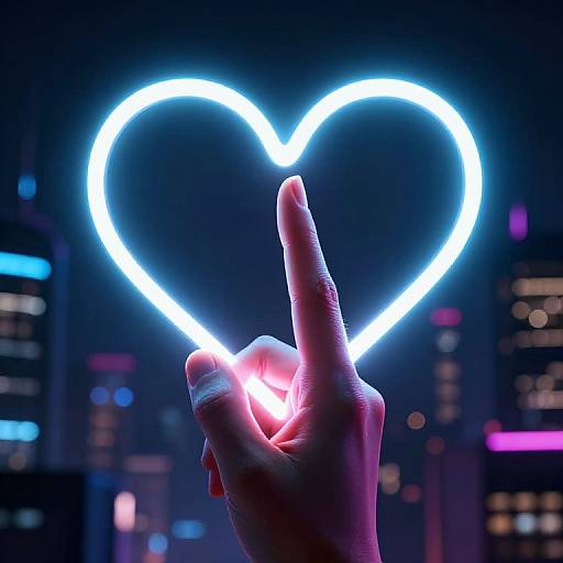 Neon Heart Finger Pose Futuristic