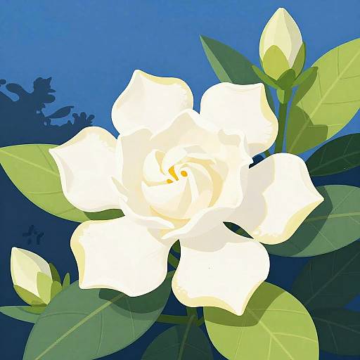 Digital Illustration of Flowering Gardenia at Twilight