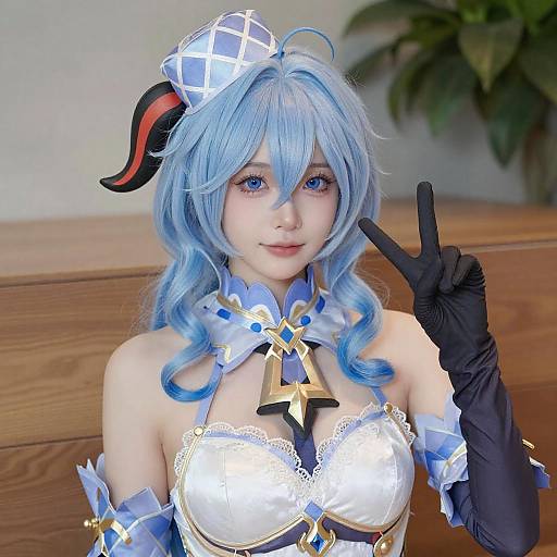 Cosplayer with Blue Hair and Plaid Hat