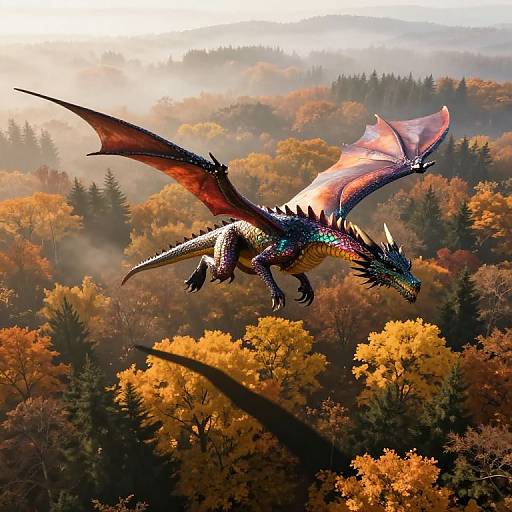 Majestic Dragon Over Autumn Forest