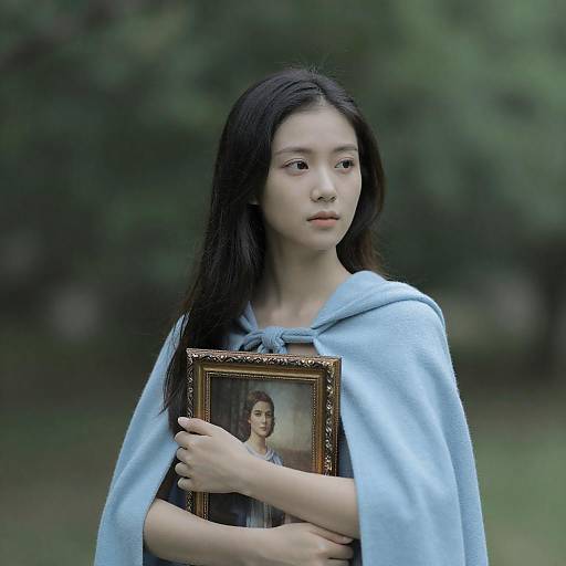 Young Woman Holding Ornate Framed Picture