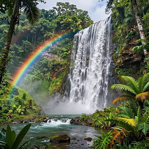 Vibrant Tropical Rainforest Waterfall