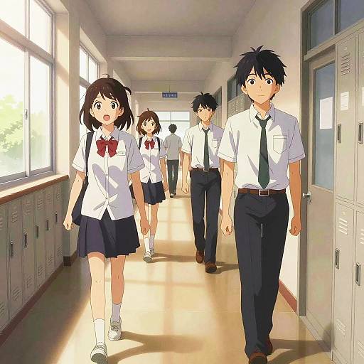Vibrant Anime School Hallway Scene