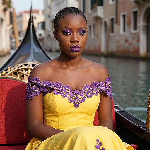 Elegant Black Woman in Venice Gondola