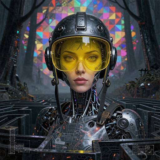 Futuristic Android in Electric Maze