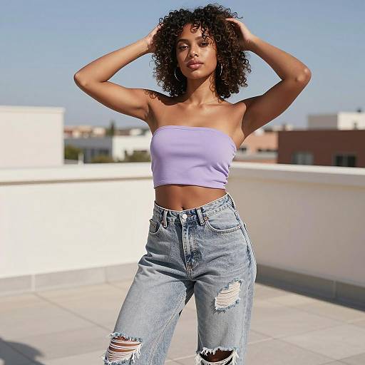 Stylish Woman on Rooftop Terrace