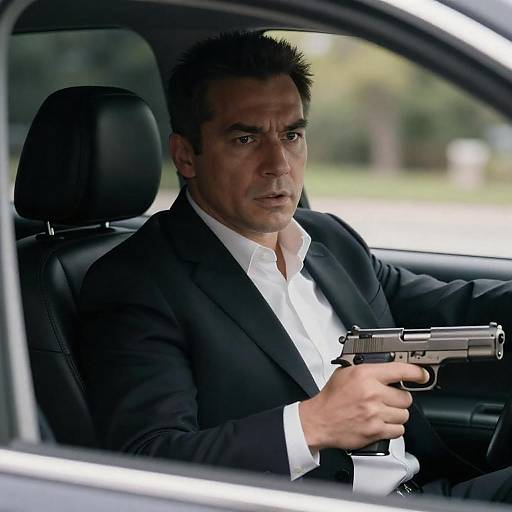 Intense Man in Suit with Handgun