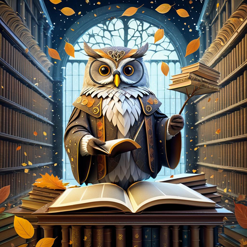 Wise Owl Librarian in Enchanted Library