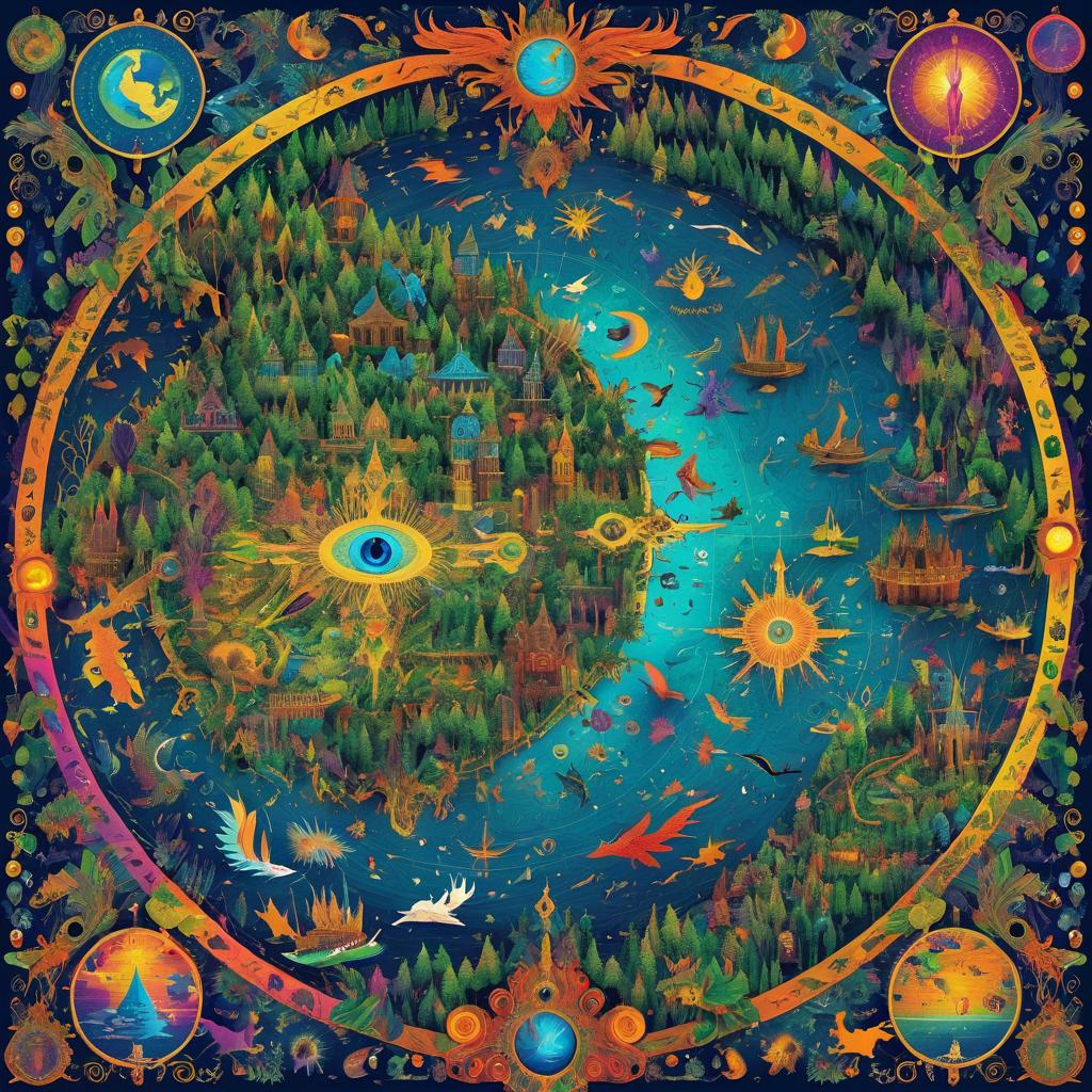 Vibrant Mythical Creature Treasure Map