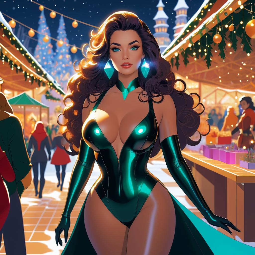 Futuristic Female in Holiday Market Scene