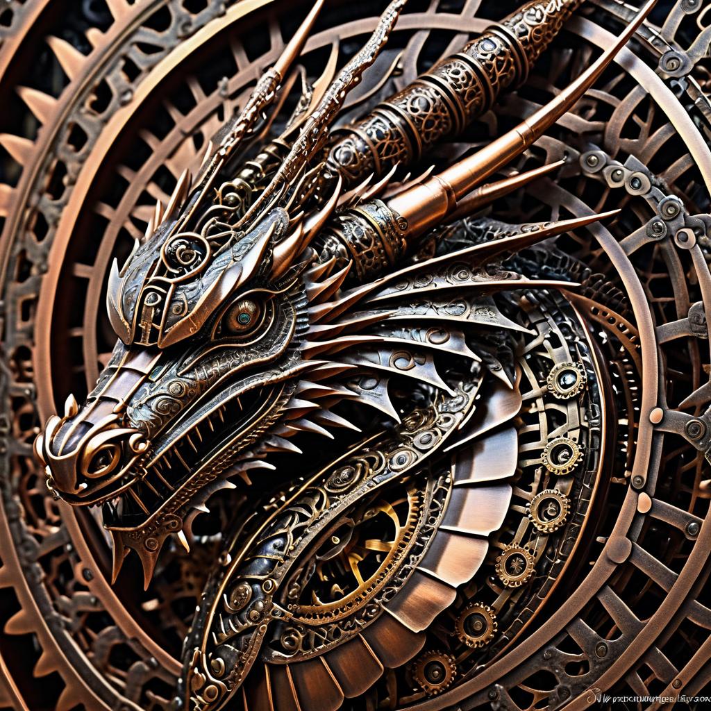 Intricate Steampunk Mechanical Dragon Design