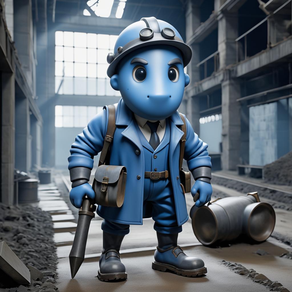 Curious Anthropomorphic Trench Digger in Factory