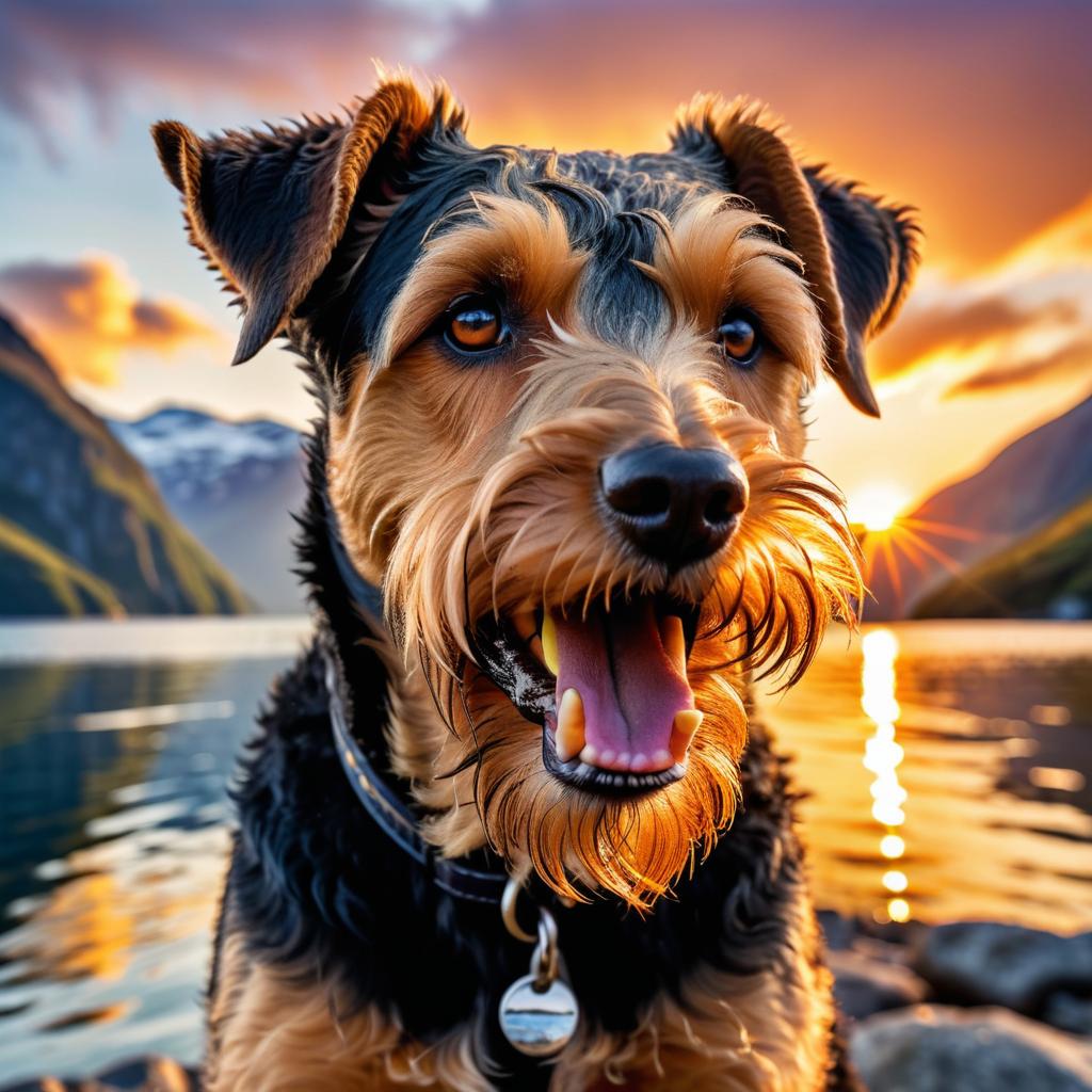 Fierce Airedale Terrier at Sunset