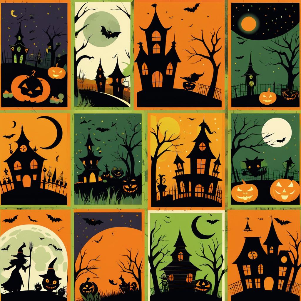 Vibrant Retro Halloween Character Cards