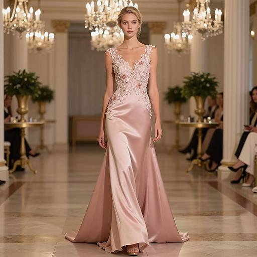 Elegant Pink Satin Gown in Ballroom