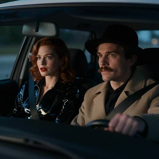 Man and Woman Driving at Night