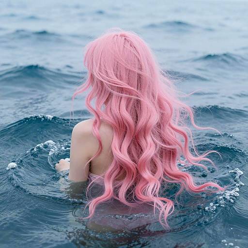 Surreal Pink Hair Ocean Waves