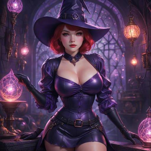 Curvy Witch in Purple Latex Outfit