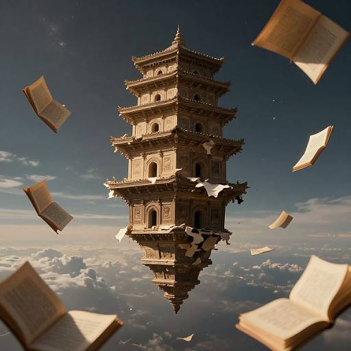 Inverted Ancient Tower in Celestial Sky