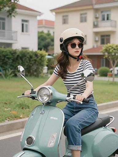 Woman on Teal Vintage Scooter