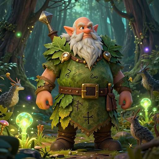 Stout Dwarf Druid in Enchanted Forest