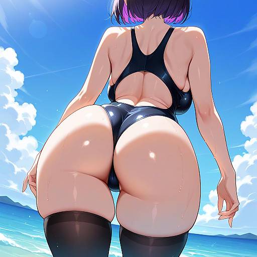 Back-Facing Swimsuit Beauty by Ocean