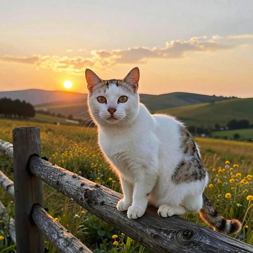 Spotted Cat at Sunset on Fence