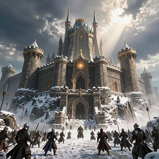 Epic Mountain Fortress with Armored Warriors