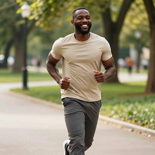 Smiling Muscular Man Jogging in Park