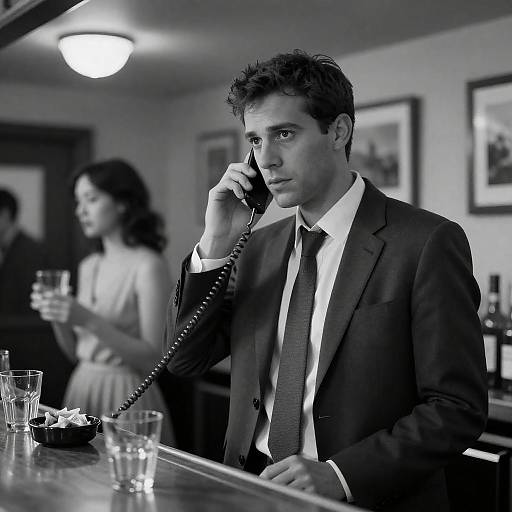 Intense Man at Bar with Phone