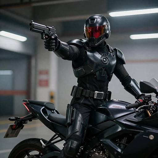 Futuristic Warrior in Urban Garage