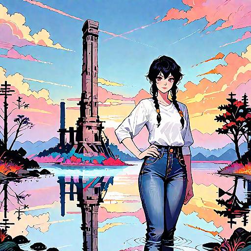 Kusanagi Motoko in a Fantasy Landscape