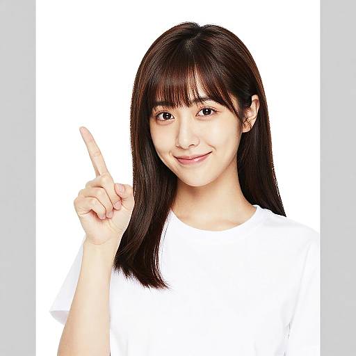 Friendly Young Woman Pointing Gesture