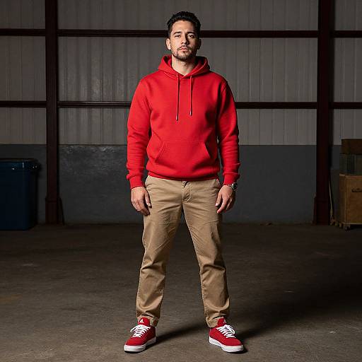 Confident Man in Red Streetwear